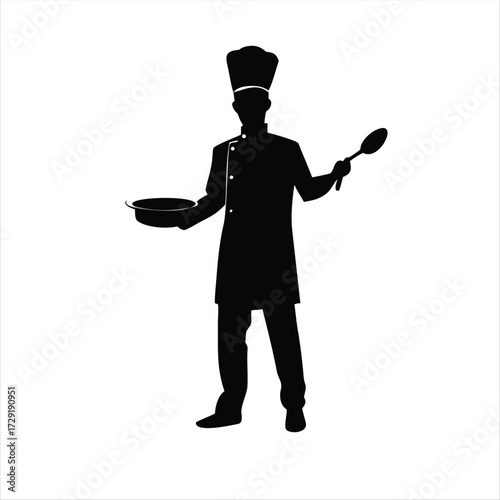Flat silhouette of a chef wearing a tall hat