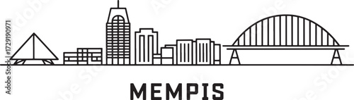 Memphis Skyline Silhouette. Tennessee Cityscape Outline Vector Illustration. Travel Landmark.