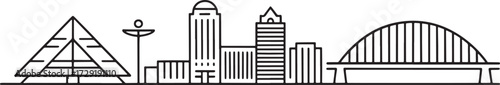 Linear Memphis Tennessee Skyline Silhouette. Memphis Cityscape Vector Outline Illustration.