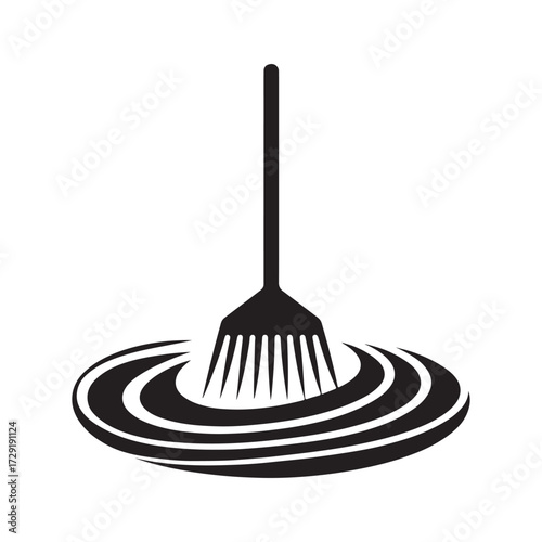 Zen garden rake making ripple lines in sand vector silhouette clip art logo design concept illustration