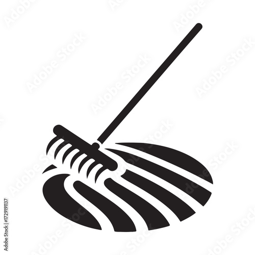 Zen garden rake making ripple lines in sand vector silhouette clip art logo design concept illustration