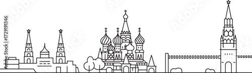 Linear Moscow Russia Skyline Silhouette. Moscow Cityscape Vector Outline. Russian Capital Vector Image