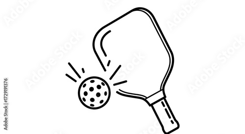 Pickleball Paddle Hitting a Ball Line Art Illustration.
