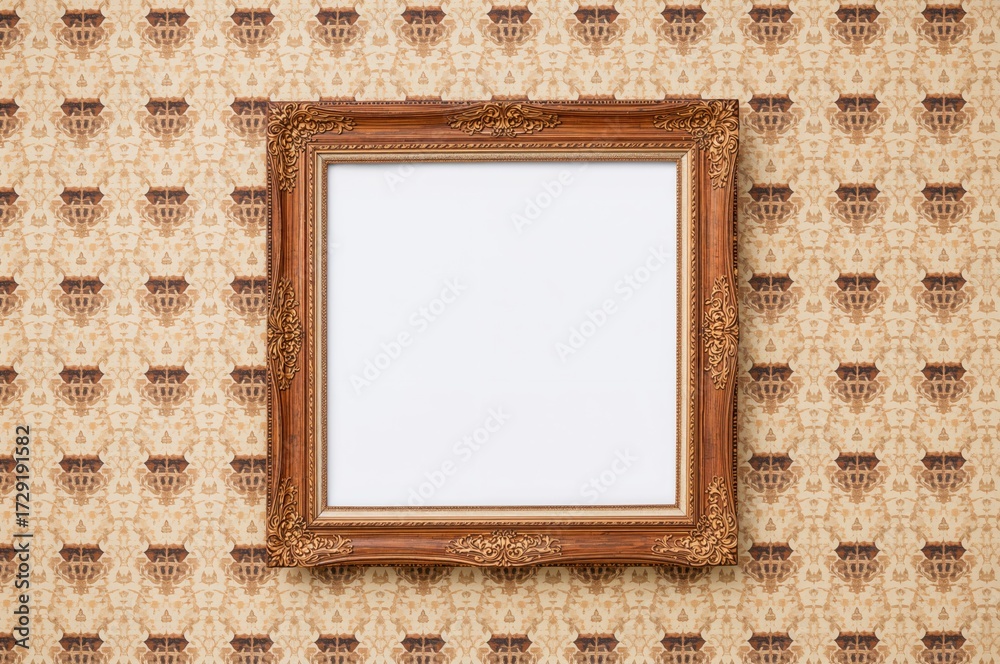 Fototapeta premium A retro-inspired abstract pattern set against a textured wooden frame on a clean white backdrop offers a striking and distinctive ambiance in professional environments