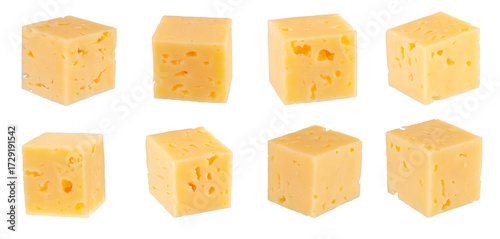 Set of regular cheese cubes. Isolated on white.