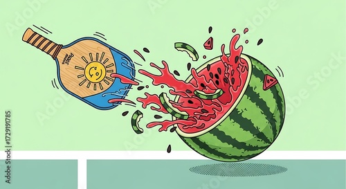 Pickleball Paddle Smashes Watermelon with Explosive Splash.
