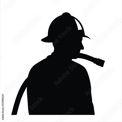Flat silhouette of a firefighter holding a hose