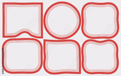 Several irregularly shaped boxes with rounded, wavy edges are arranged in a composition against a stark white background