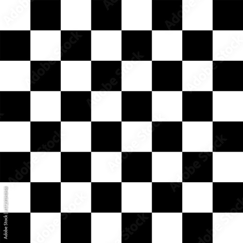 A classic black and white checkerboard pattern with alternating squares in a seamless grid.