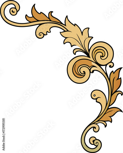 Elegant golden floral corner design isolated on white background, perfect for adding a touch of sophistication to any creative project