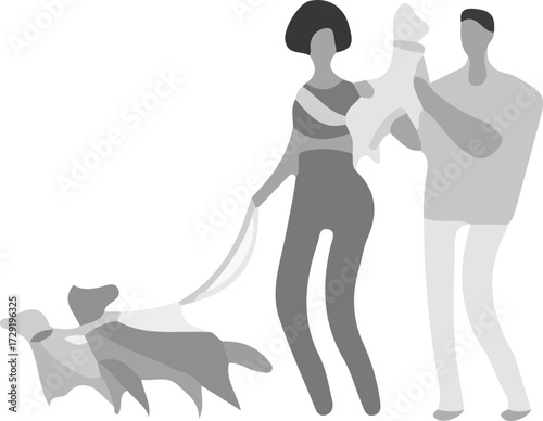 Family icon vector.A happy multiethnic family parents and little children.Vector silhouette of a happy family isolated on white background.