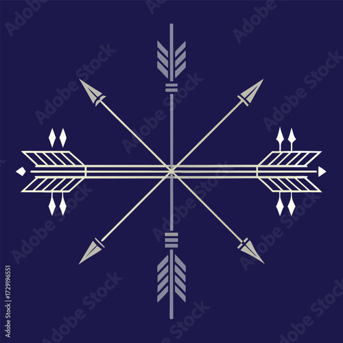 Native american arrow star design isolated on blue background representing tribal culture and heritage with a modern twist and simple style