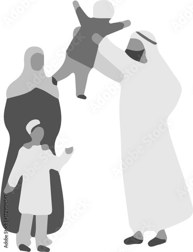 Family icon vector.A happy multiethnic family parents and little children.Vector silhouette of a happy family isolated on white background.