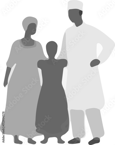 Family icon vector.A happy multiethnic family parents and little children.Vector silhouette of a happy family isolated on white background.