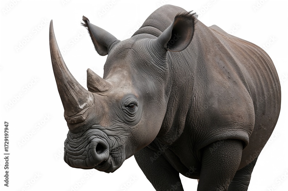 Fototapeta premium Close-up of a Black Rhinoceros Against a Plain Backdrop