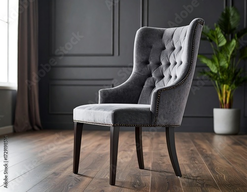 Elegant tufted upholstered dining chair with high back