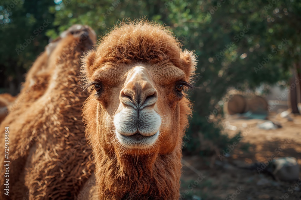 Obraz premium Mature camel in a rural setting. Wildlife of the Mediterranean. Island fauna and nature.