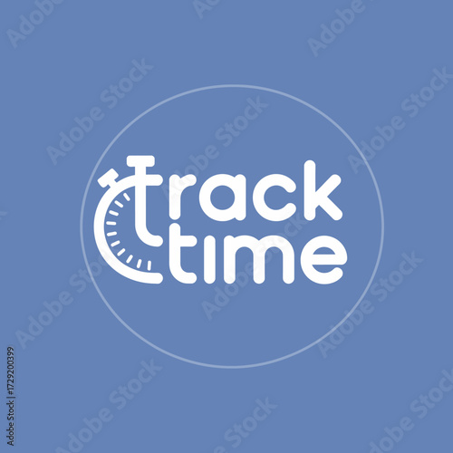 Modern circular logo design featuring the text track time with a clock icon for business and technology vector