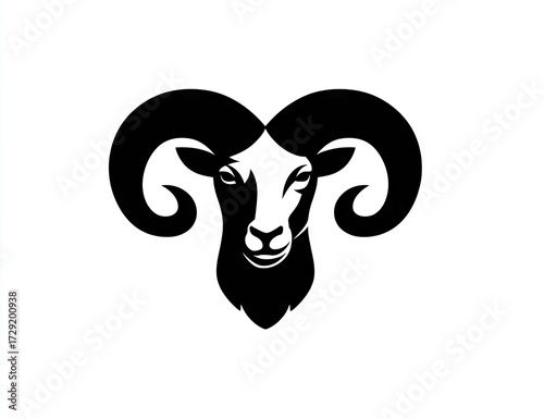 Black and white ram silhouette symbolic design on plain background
