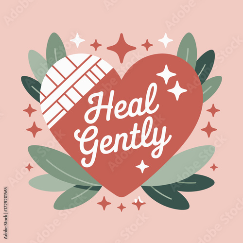 Bandaged heart icon symbolizing healing gently encouragement support compassion love wellness emotional recovery mental health awareness care vector