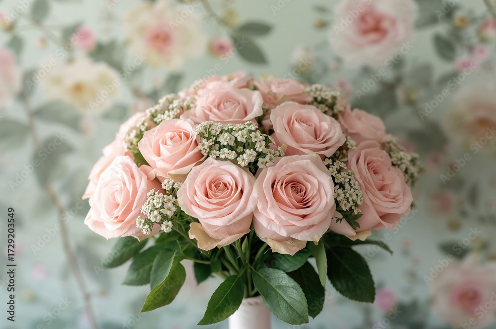 Obraz premium Romantic pink rose bouquet with fresh colors for wedding gifts and love