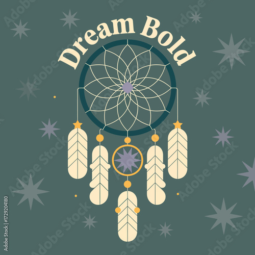 Mystical dreamcatcher with feathers and stars celestial dream bold concept native american symbol of protection good dreams tranquility vector