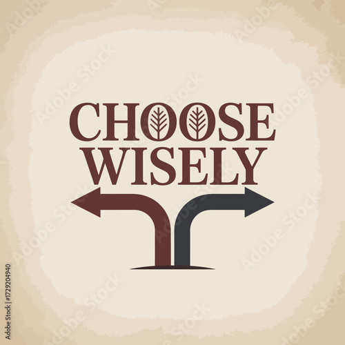 Choose wisely text with forking arrows indicating decision making and directional choices for business strategy and life path guidance vector