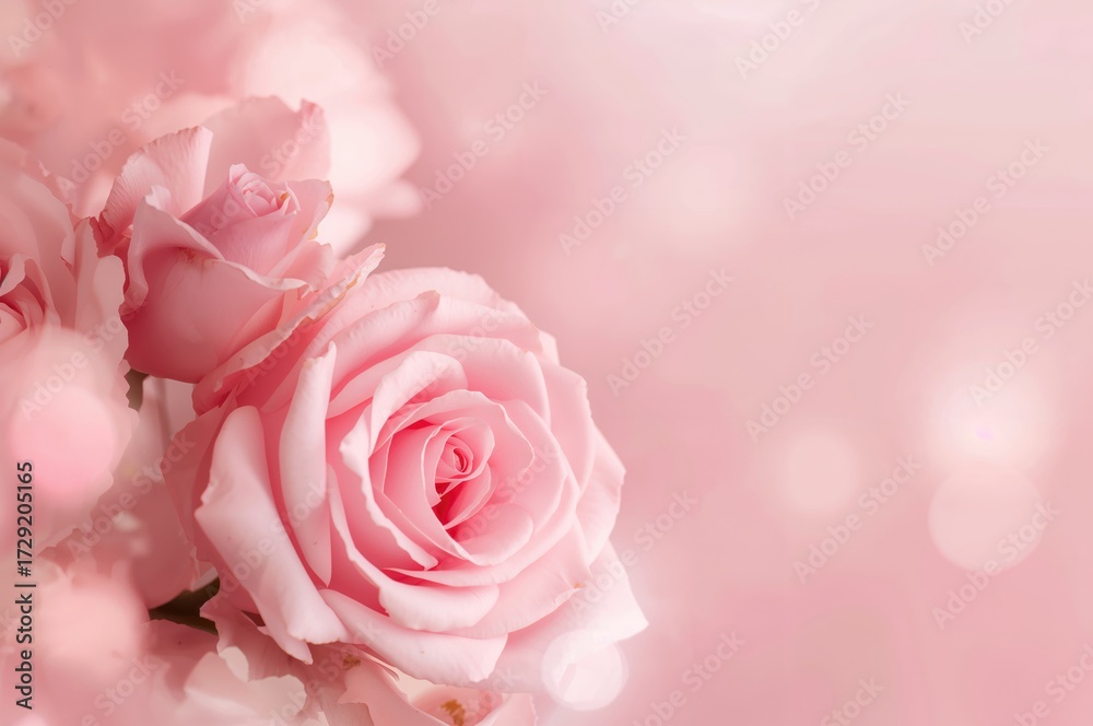 Fototapeta premium Softly blurred delicate pink roses with a pastel background, perfect for romantic occasions like weddings and Valentine's Day.