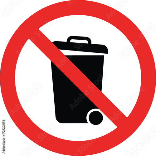 Scalable vector prohibition sign illustration of a no trash can icon for eps files
