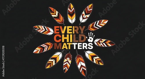 Every child matters text with feathers graphic