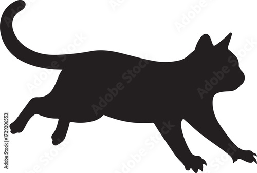 Black cat silhouette in prowling pose on a clean white background