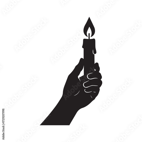 Silhouette of hand hold candle light vector style on white background