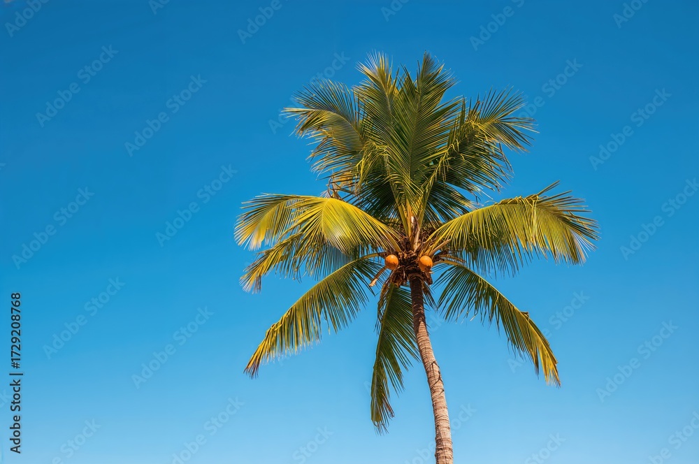Fototapeta premium Tropical palm silhouetted against a bright azure sky
