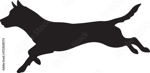Elegant black dog silhouette leaping with energy and powerful movement