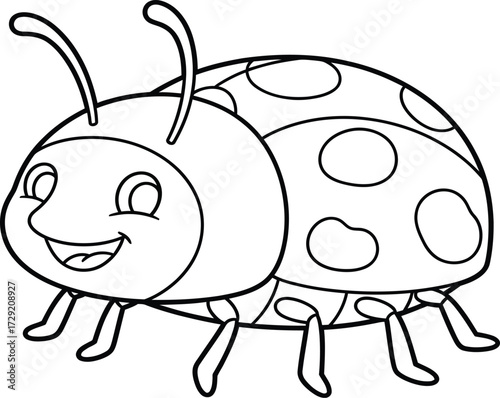 Cute Cartoon Ladybug or Ladybird Insect Line Art for Kids Coloring Book