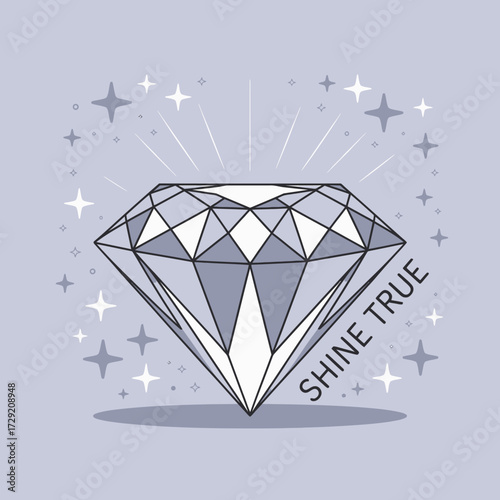 Brilliant diamond with sparkles and inspirational message shine true emblematic of luxury and success vector