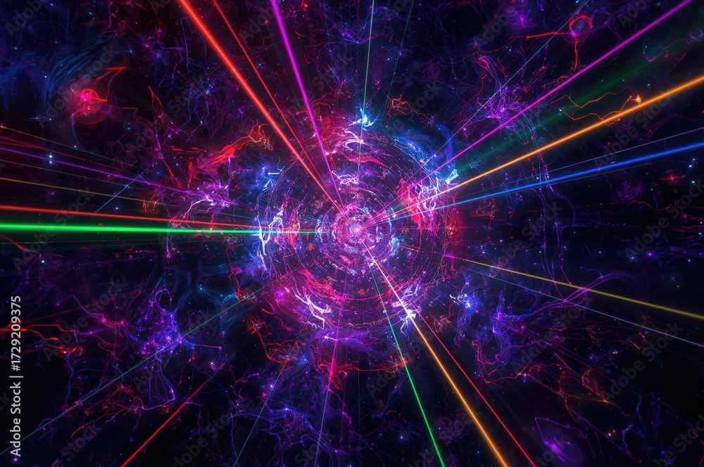 Obraz premium Vibrant laser beams illuminate a cosmic backdrop - ideal wallpaper image