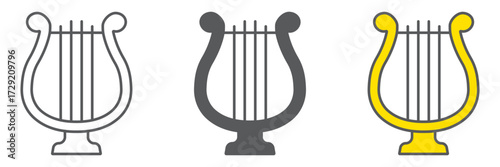 Harp icon, st patrick s day and music, lyre sign, vector graphics, a linear pattern on a white background, editable stroke.
