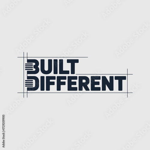 Modern typographic logo design built different bold sans-serif font minimalist concept geometric blueprint style industrial vector