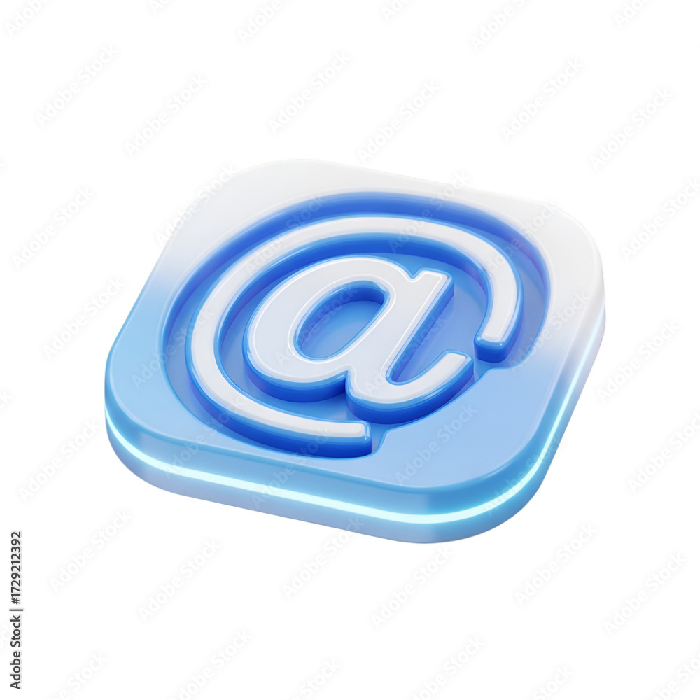 Fototapeta premium 3d render of a blue and white at symbol icon, isolated on transparent background