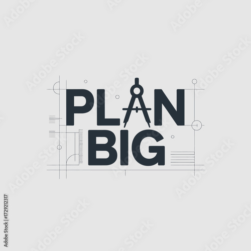 Minimalist bold text logo plan big with compass icon symbolizing architecture design and planning strategy vector