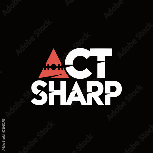 Modern act sharp logo design featuring bold typography and a striking red abstract graphic for a dynamic and memorable brand identity vector