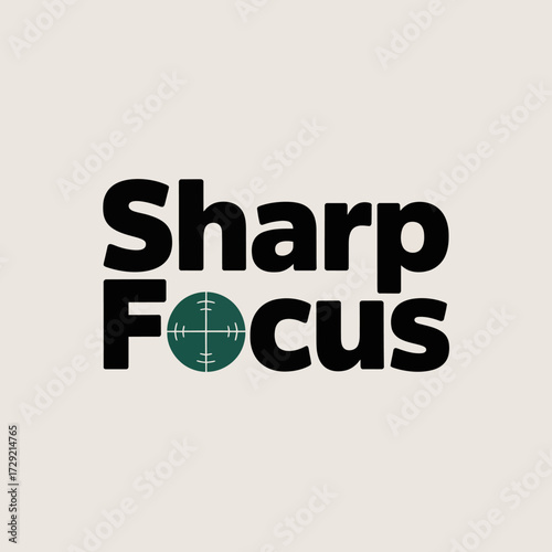 Sharp focus logo text typography design featuring crosshairs symbol for precision marketing and business strategy vector