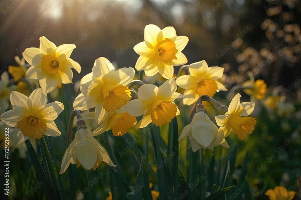Fototapeta premium Springtime daffodils blossoming in a vibrant garden
