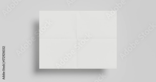 4k Resolution Video: Paper Mockup Concept. Blank White Paper Sheet Unfolds Against Neutral Gray Background