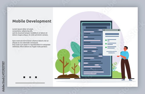 Mobile Development vector illustration with abstract technology elements, including apps, software, and futuristic interface. Ideal for tech, AI, and digital innovation content.
