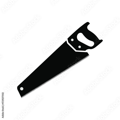 Black Silhouette of a Hand Saw on White Background Keywords: saw, hand saw, carpentry, woodworking