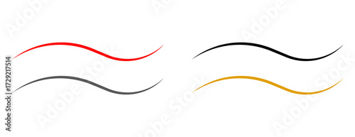 Minimalist set of simple wavy line dividers in four different colors, abstract wave design elements