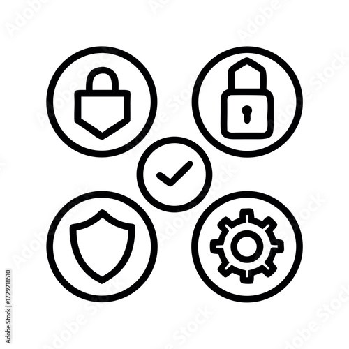 Cybersecurity and data protection icons representing security privacy and system operations