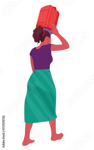 African village woman carrying water can on head